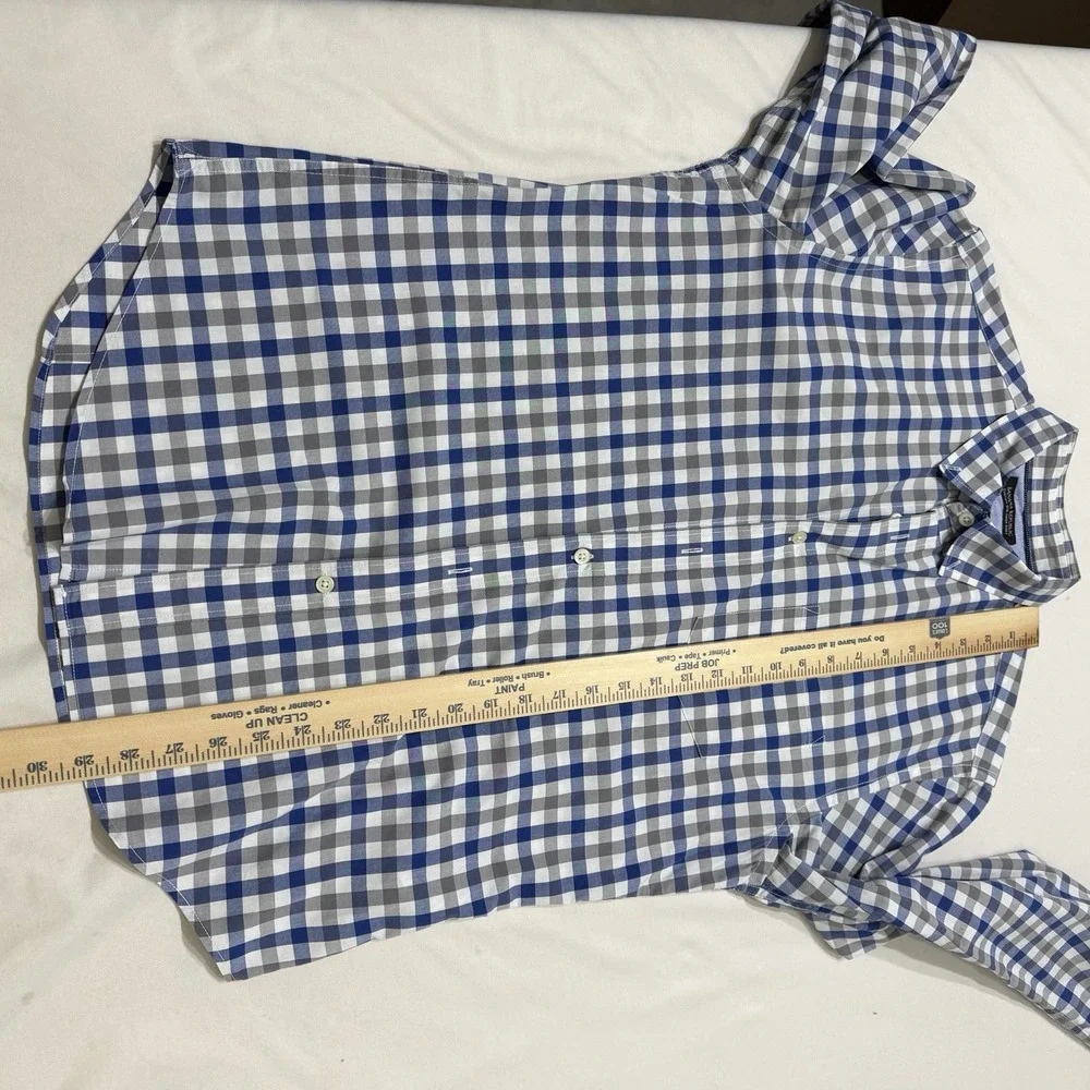 Banana Republic Plaid Shirt Mens M Blue Gray Custom 078 Wash Button Down